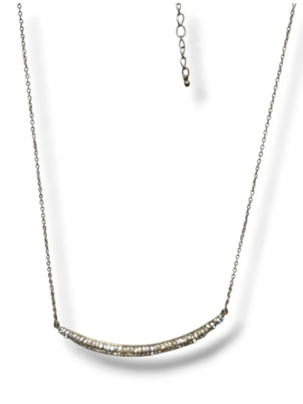 Gold Curved Bar Pendant Necklace with Pavé-set Crystals